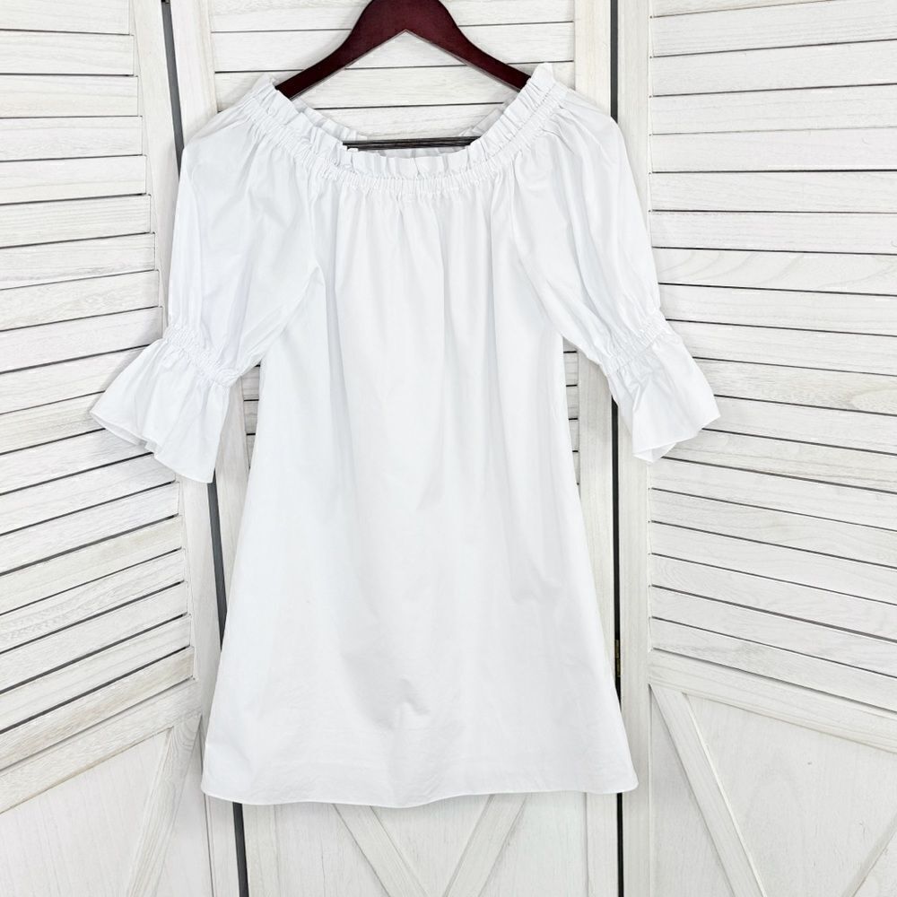 Alice + Olivia Paolo Smocked Off Shoulder‎ Tunic Dress White XS Mini Cotton - Picture 9 of 14